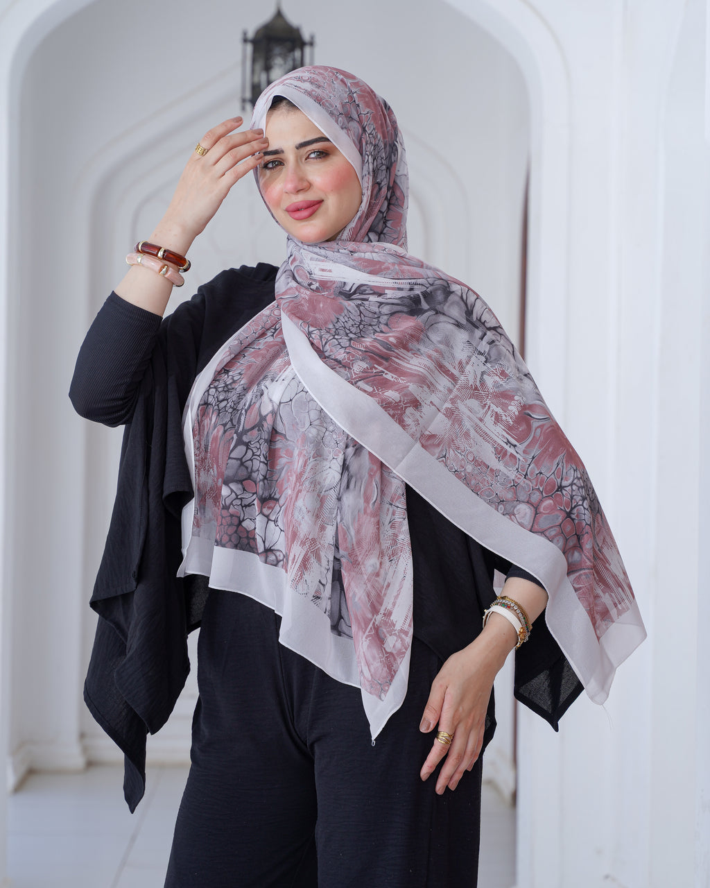 Farida premium Chiffon Hijab | Marble Floral Art Print