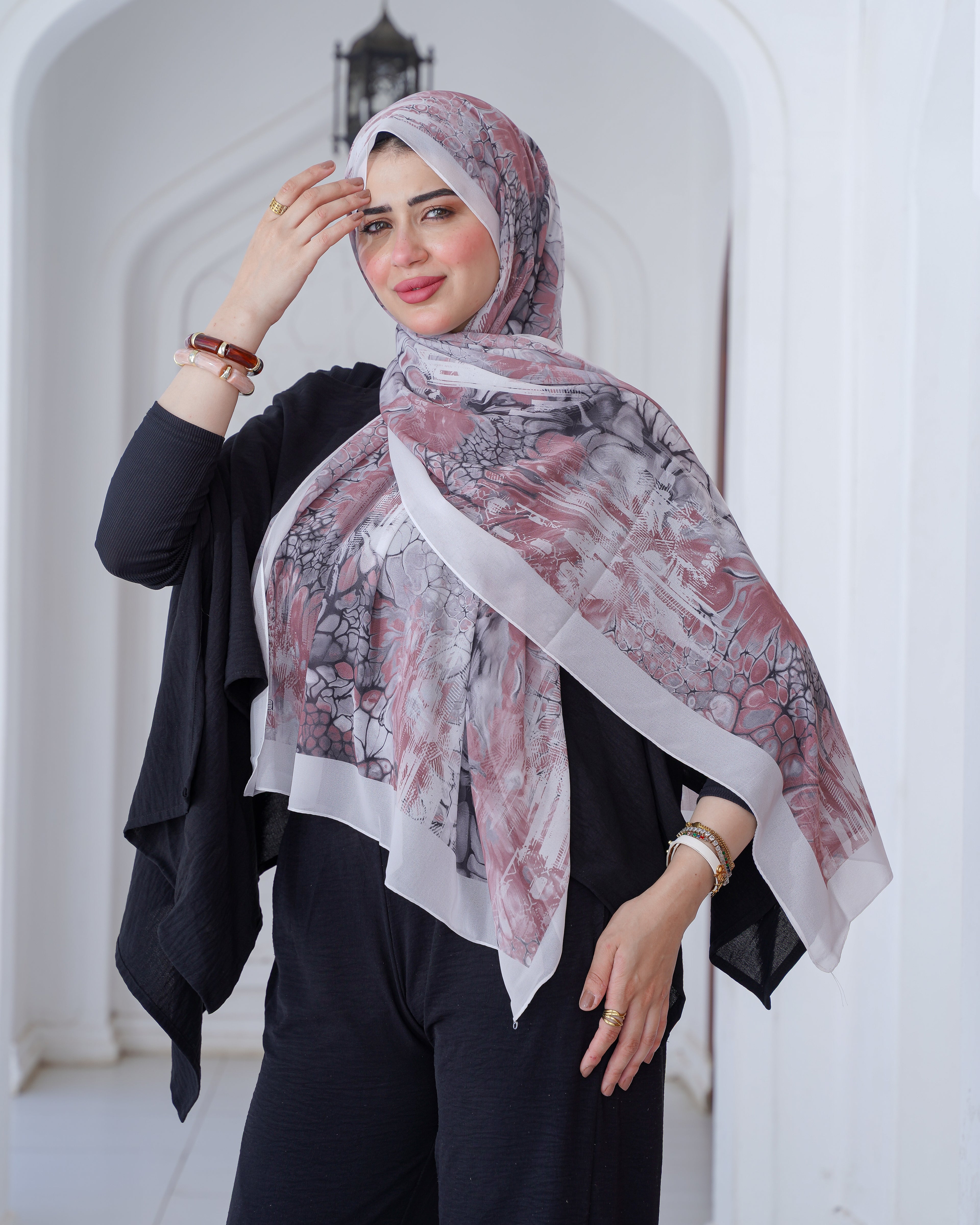 Farida premium Chiffon Hijab | Marble Floral Art Print