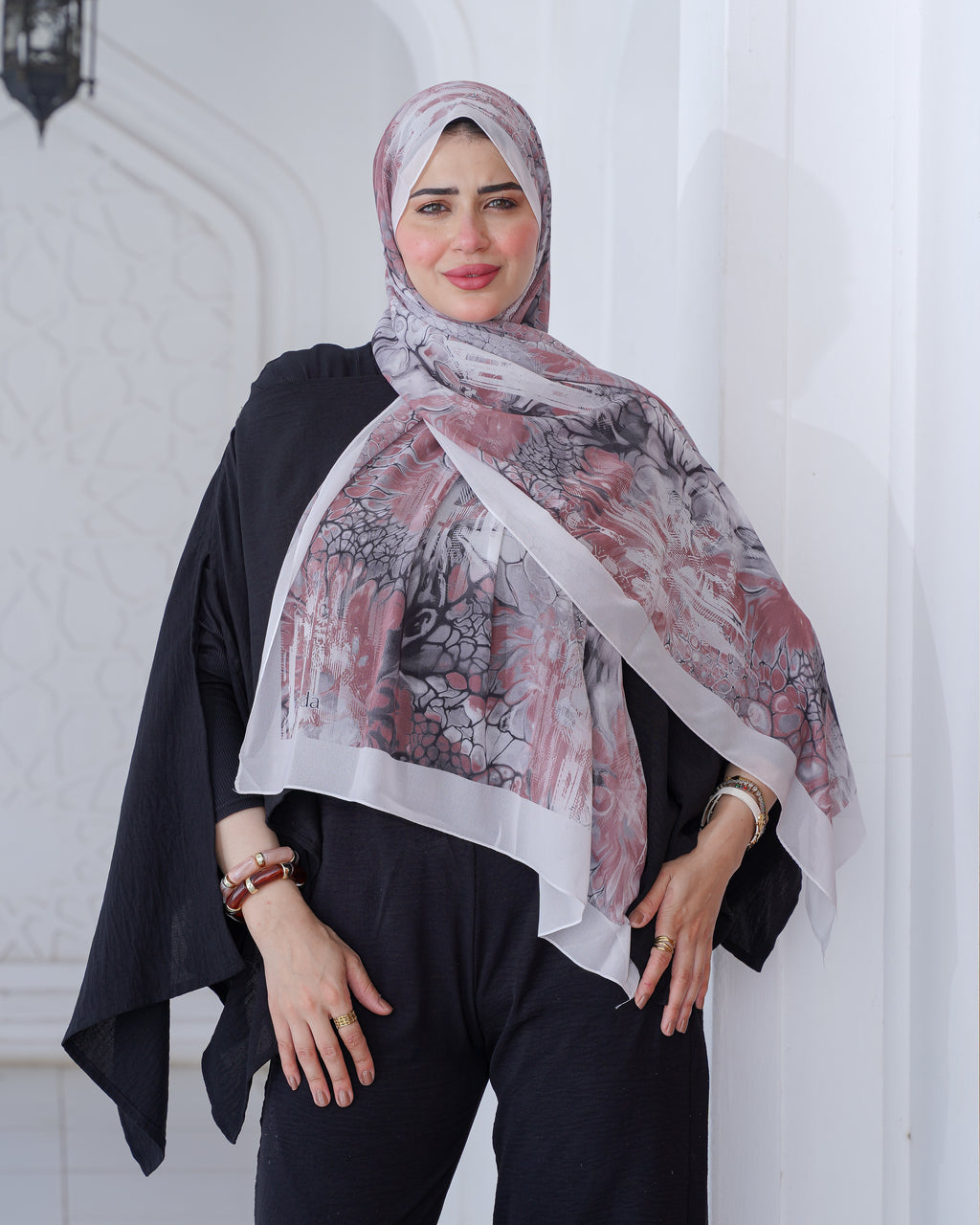 Farida premium Chiffon Hijab | Marble Floral Art Print