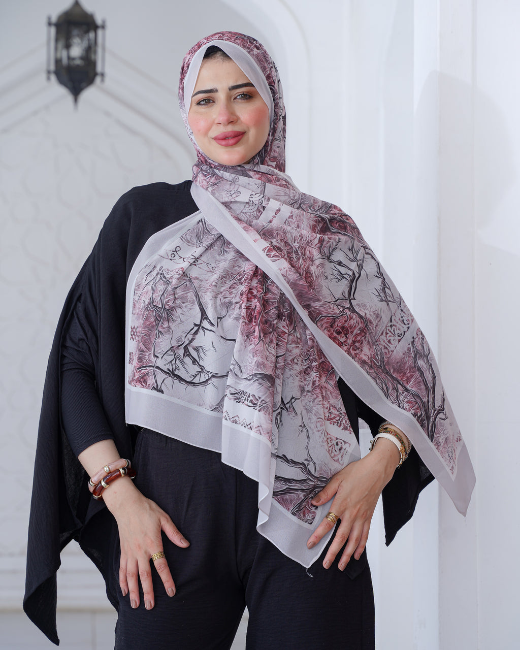 Farida Premium Chiffon Hijab | Botanical Art Print