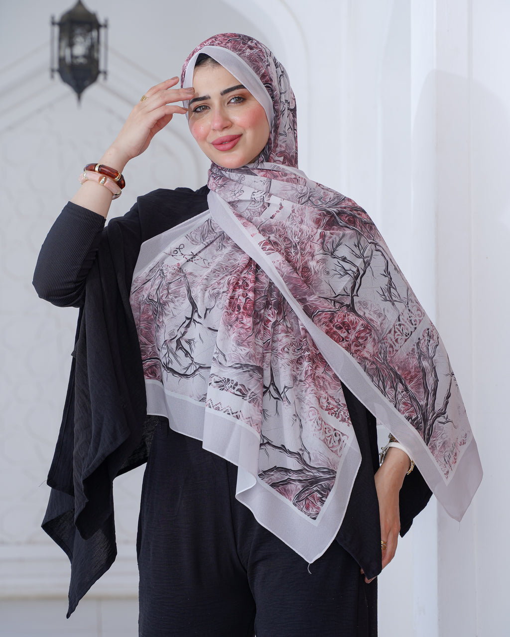 Farida Premium Chiffon Hijab | Botanical Art Print