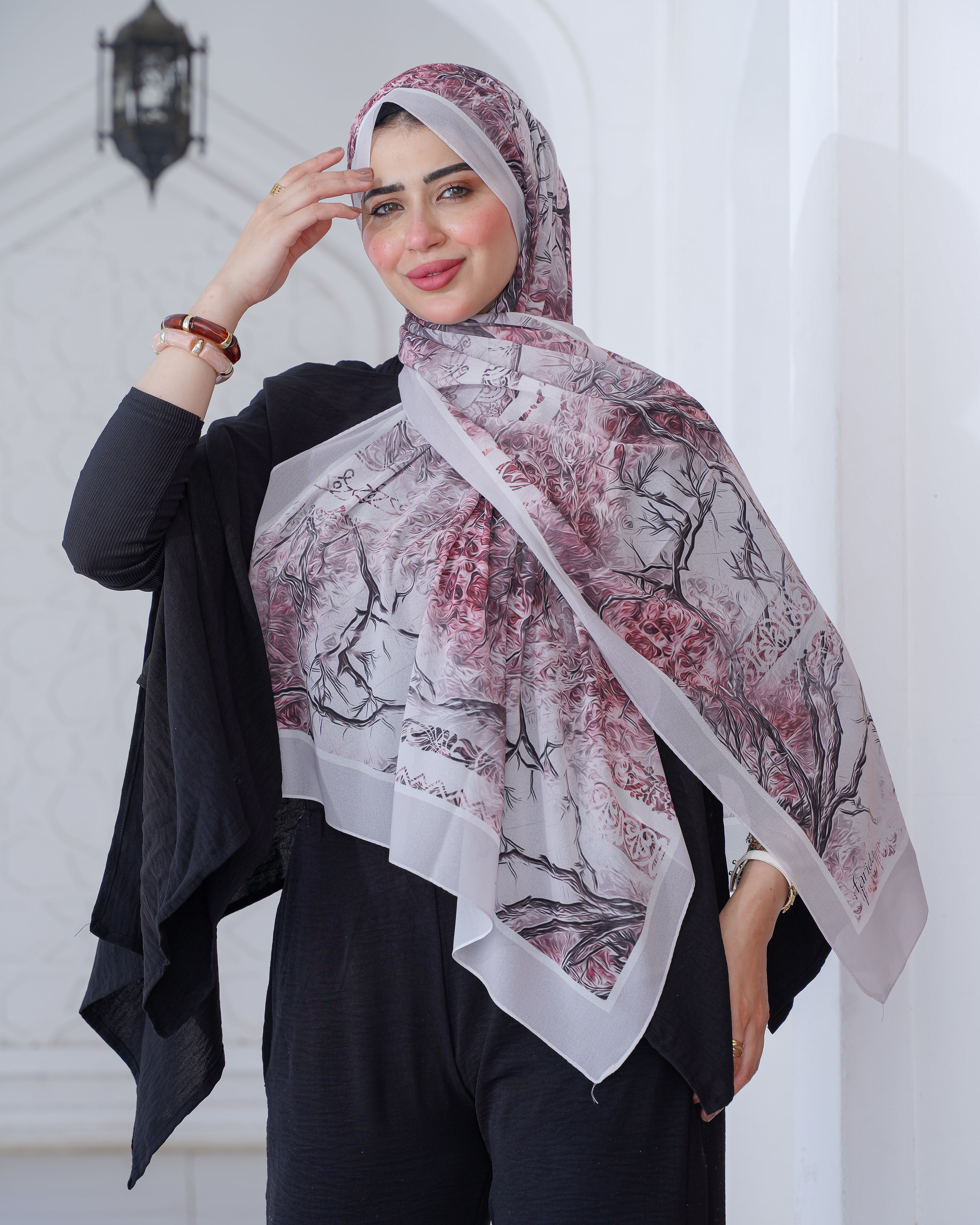 Farida Premium Chiffon Hijab | Botanical Art Print