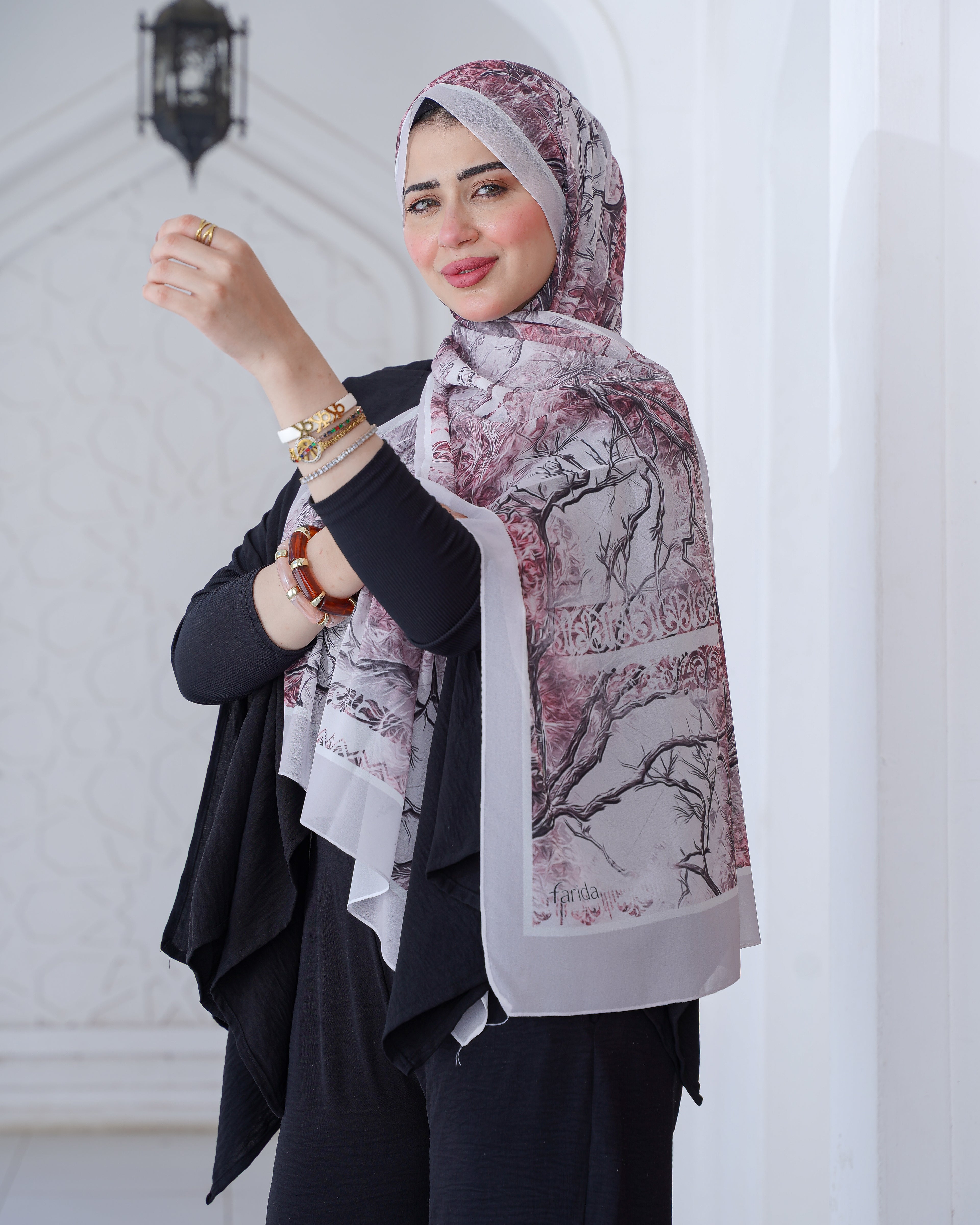 Farida Premium Chiffon Hijab | Botanical Art Print