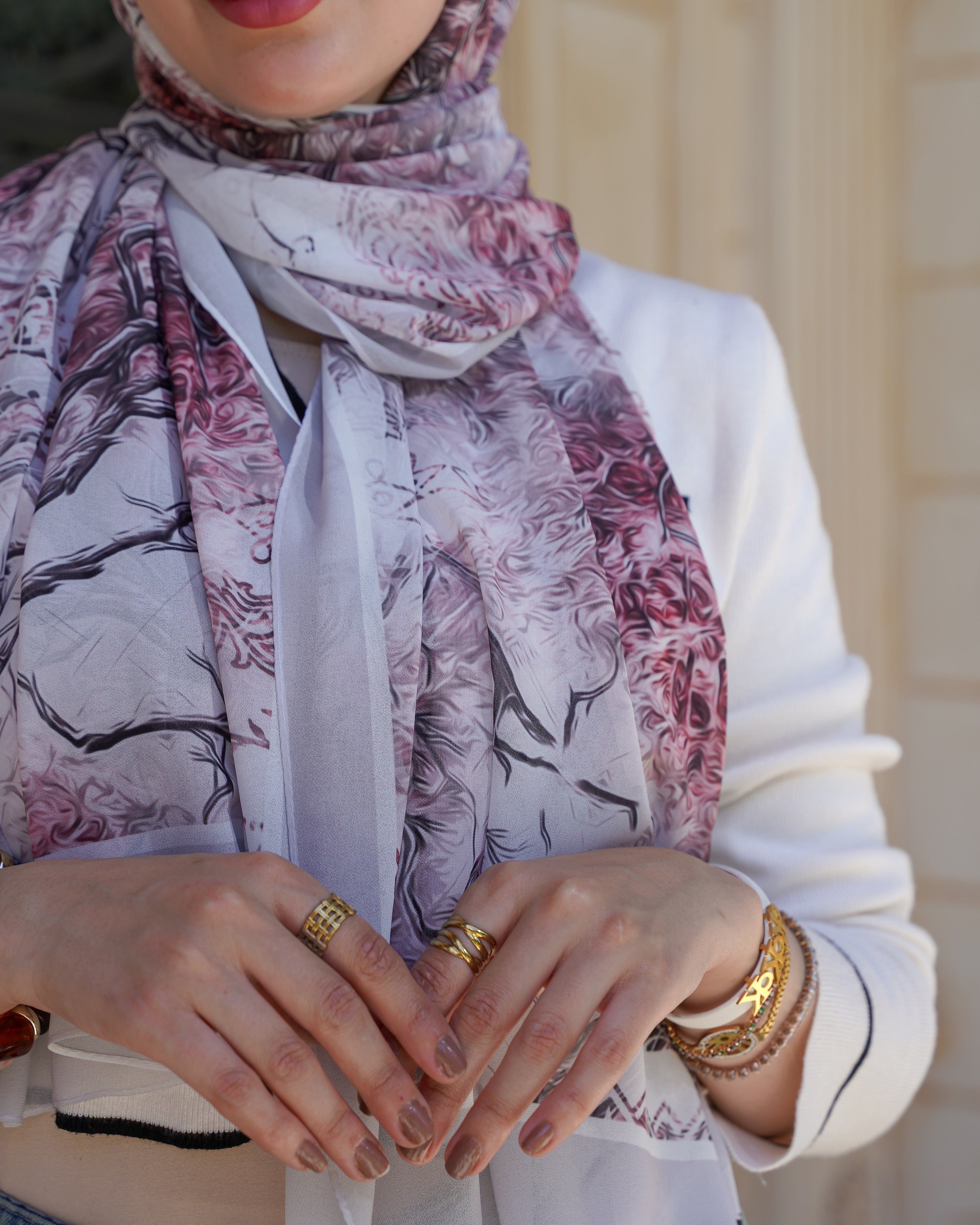 Farida Premium Chiffon Hijab | Botanical Art Print