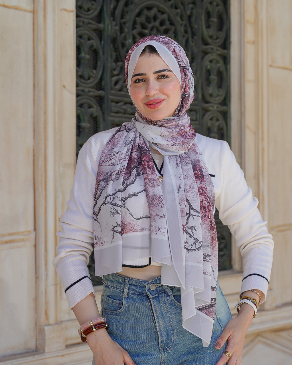 Farida Premium Chiffon Hijab | Botanical Art Print