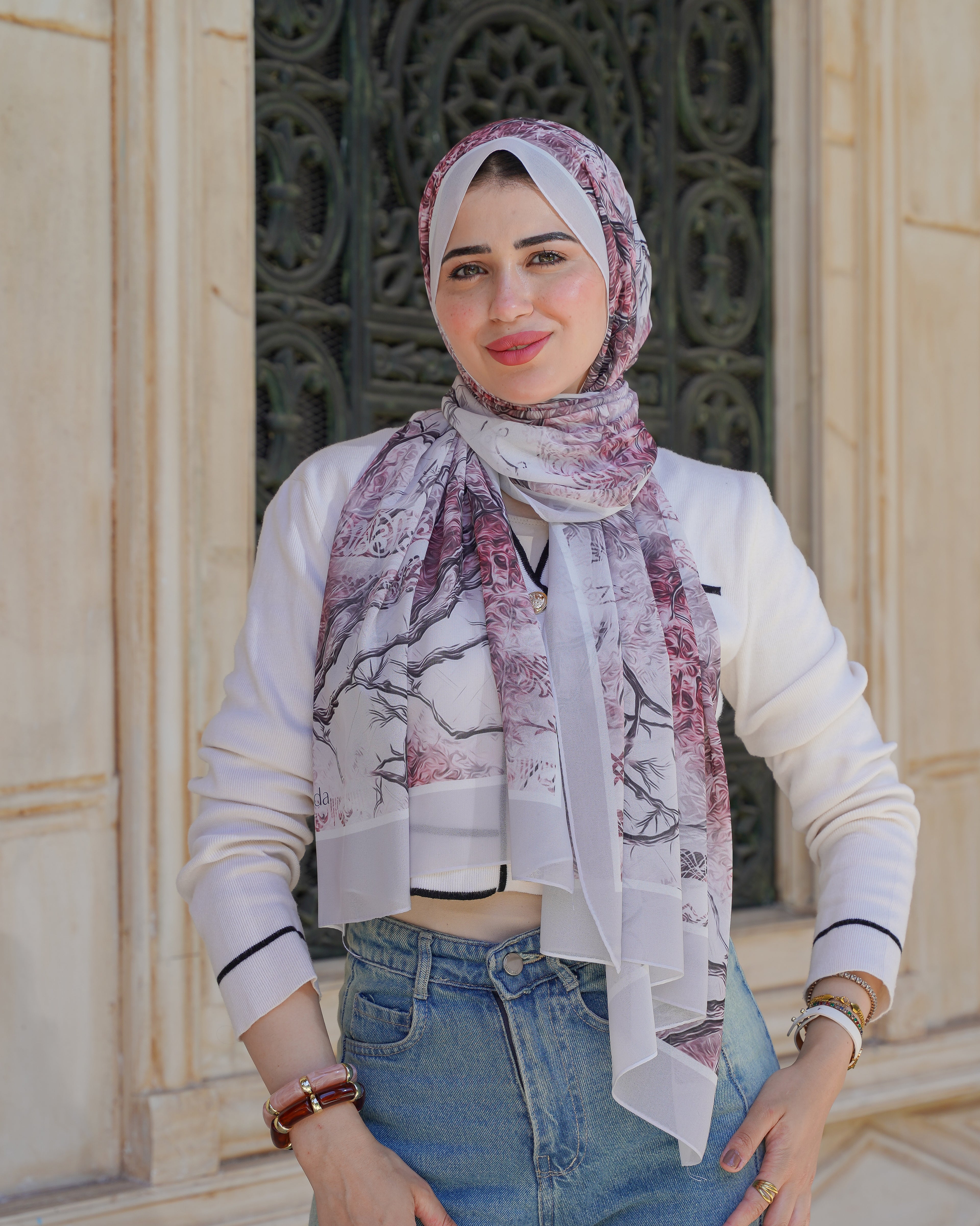 Farida Premium Chiffon Hijab | Botanical Art Print