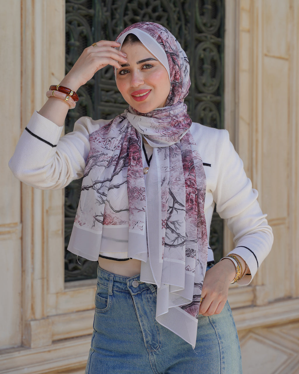 Farida Premium Chiffon Hijab | Botanical Art Print