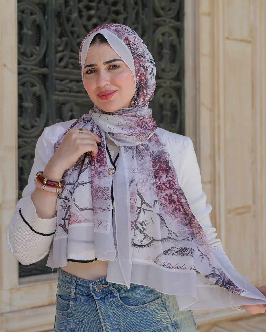 Farida Premium Chiffon Hijab | Botanical Art Print