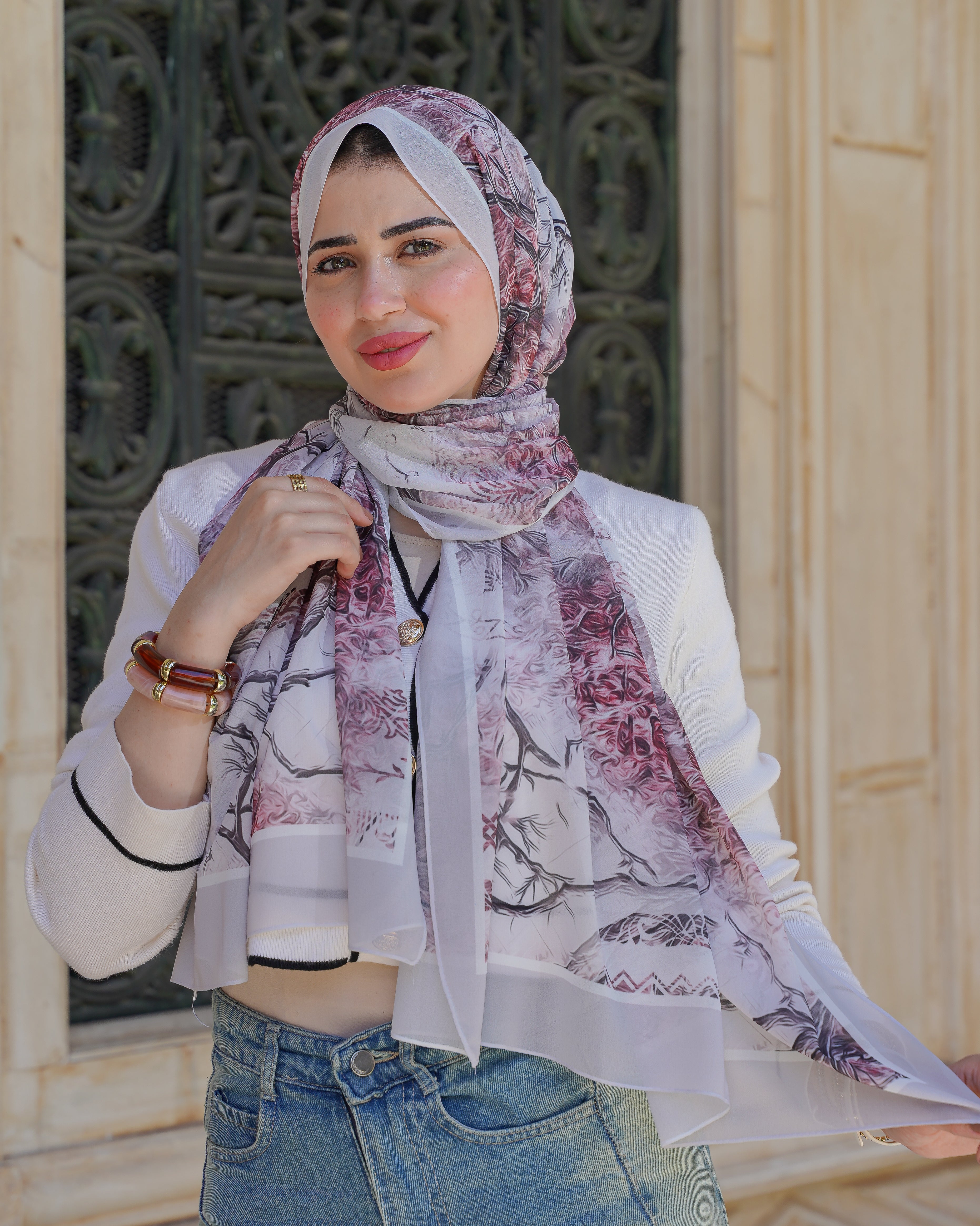 Farida Premium Chiffon Hijab | Botanical Art Print