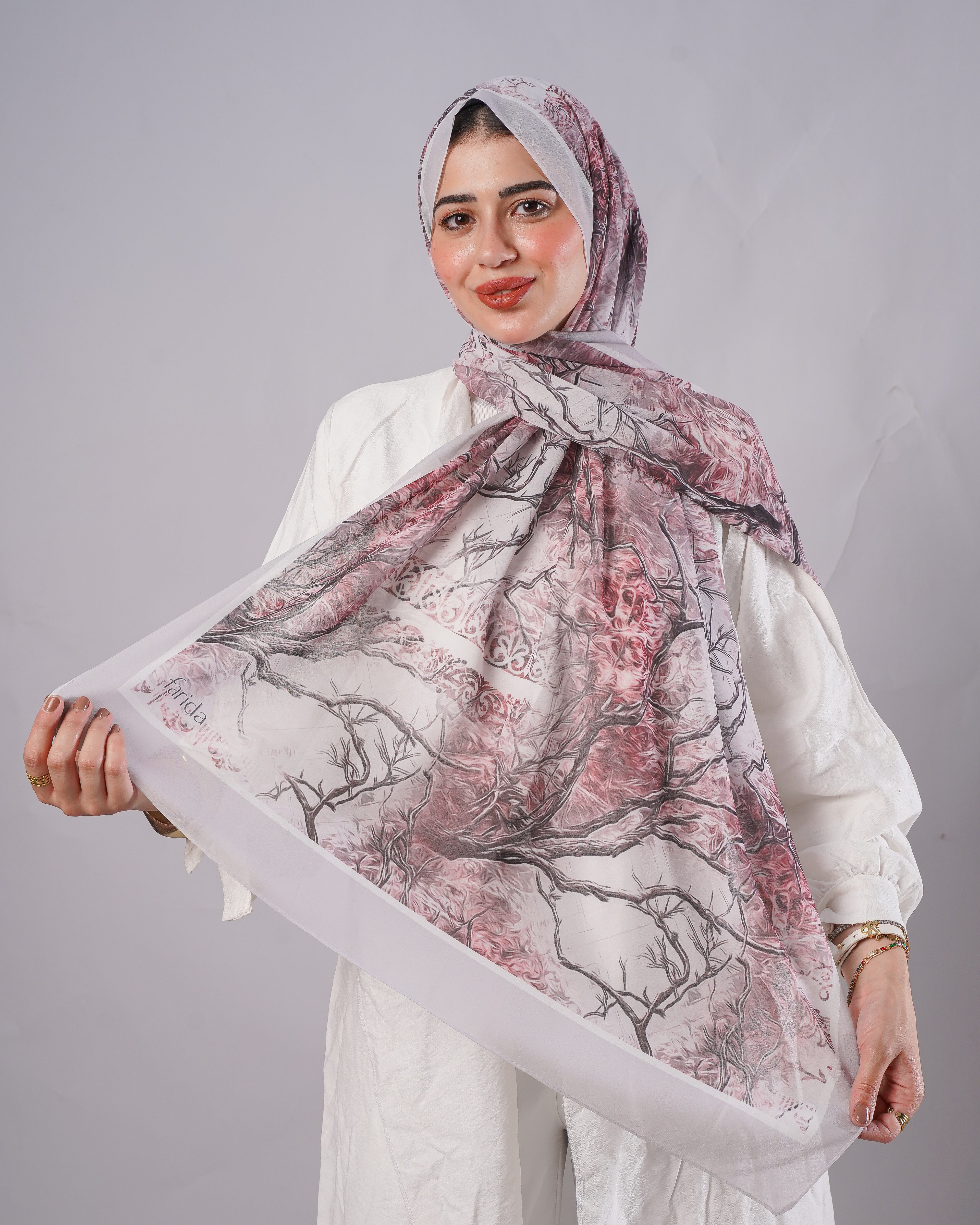 Farida Premium Chiffon Hijab | Botanical Art Print