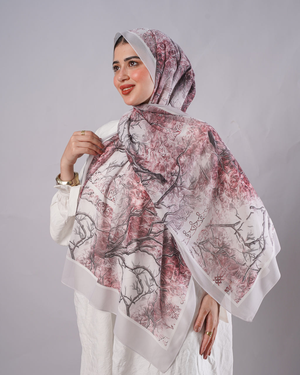 Farida Premium Chiffon Hijab | Botanical Art Print
