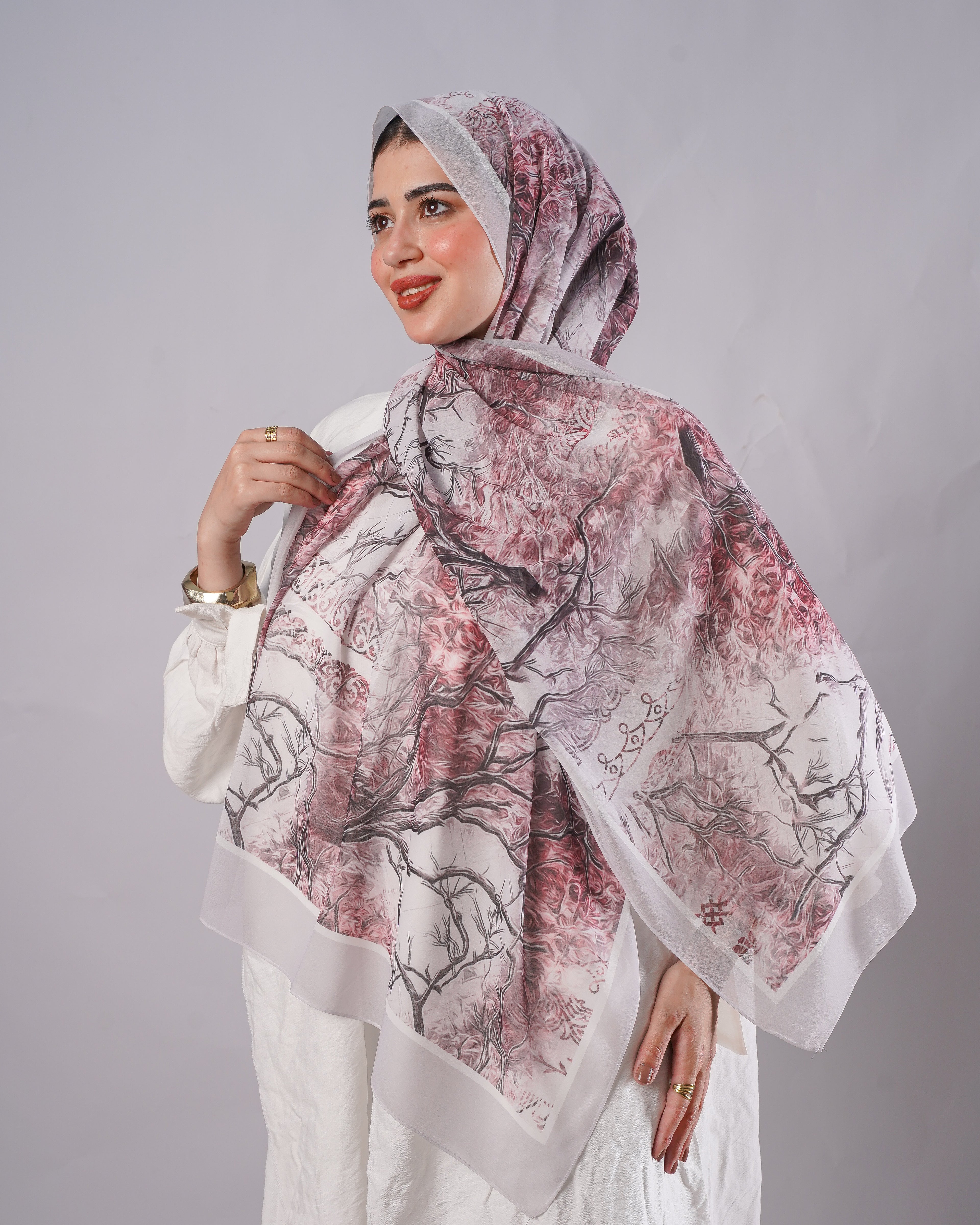 Farida Premium Chiffon Hijab | Botanical Art Print