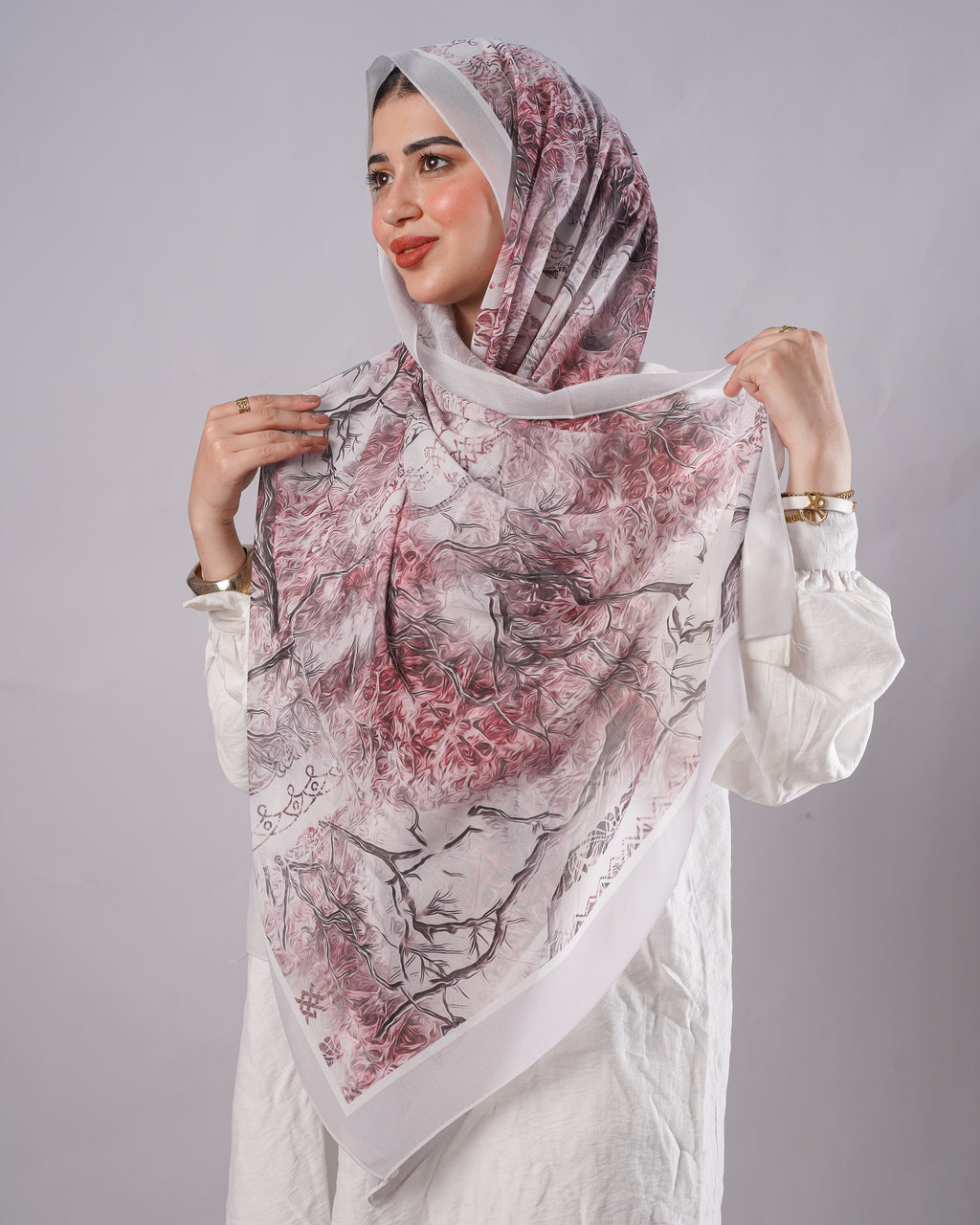 Farida Premium Chiffon Hijab | Botanical Art Print