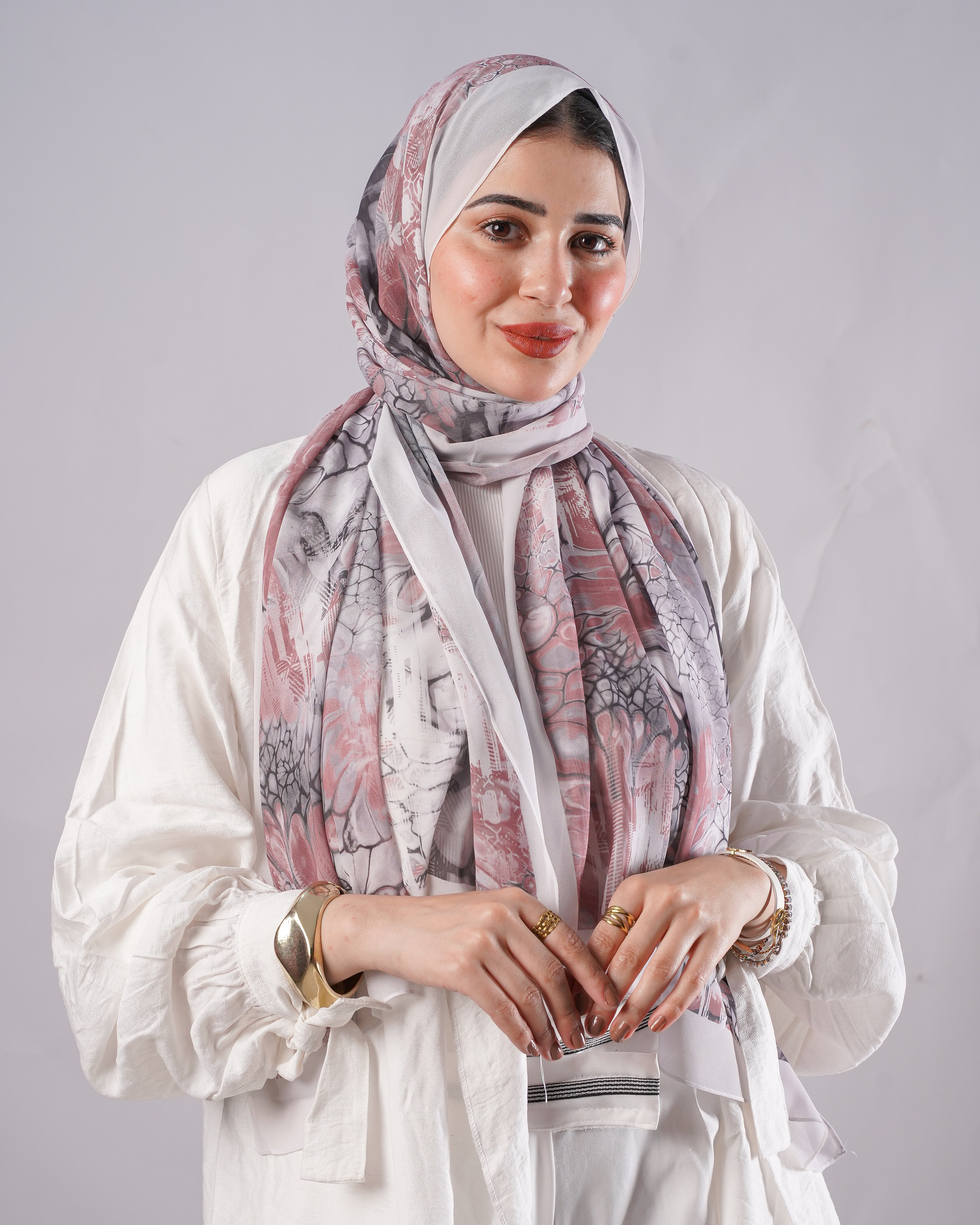 Farida premium Chiffon Hijab | Marble Floral Art Print