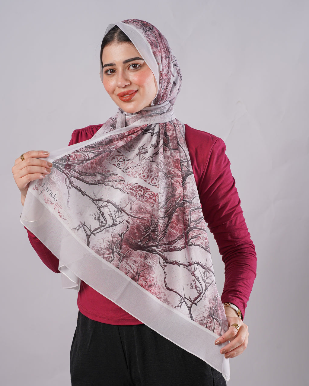 Farida Premium Chiffon Hijab | Botanical Art Print