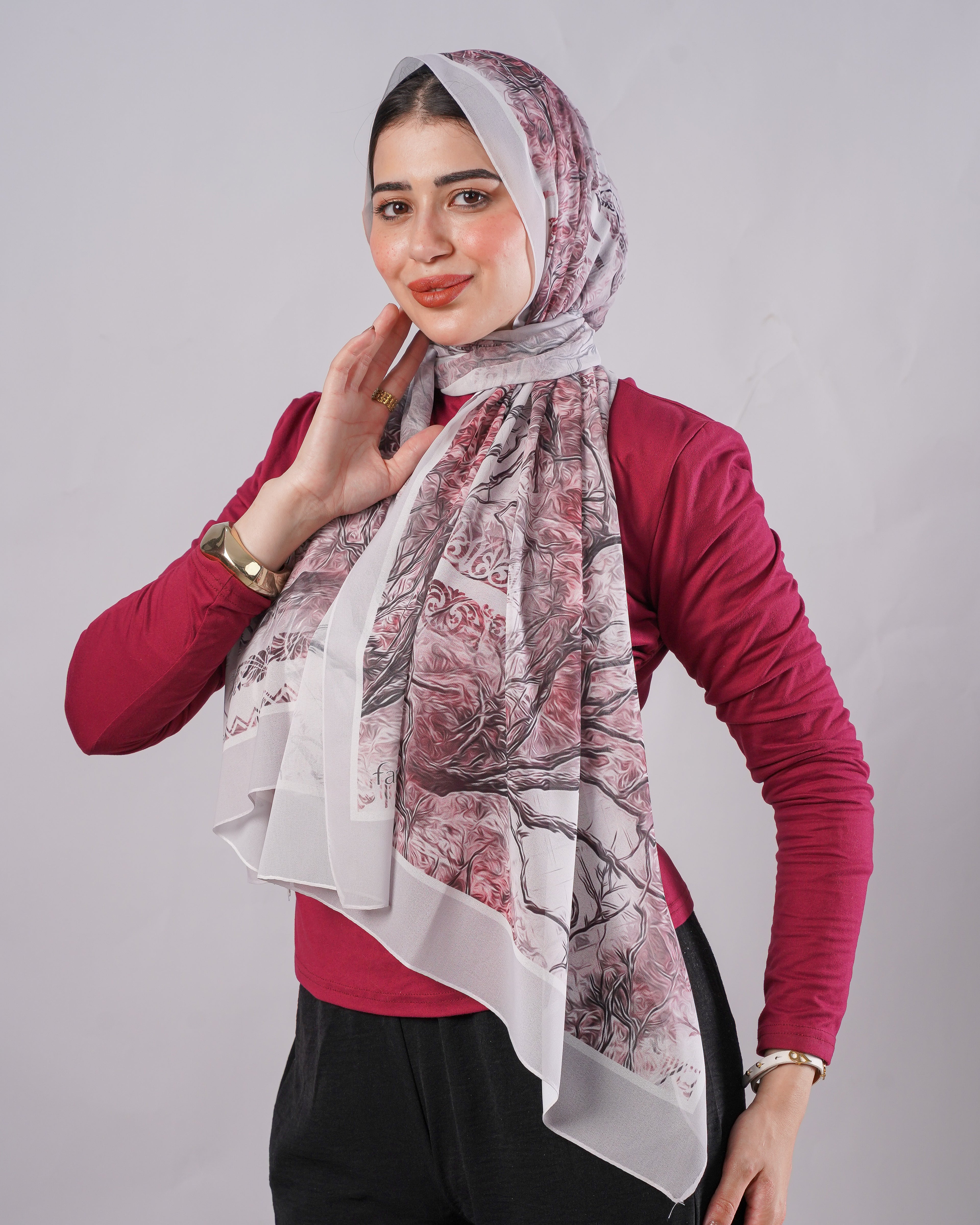 Farida Premium Chiffon Hijab | Botanical Art Print