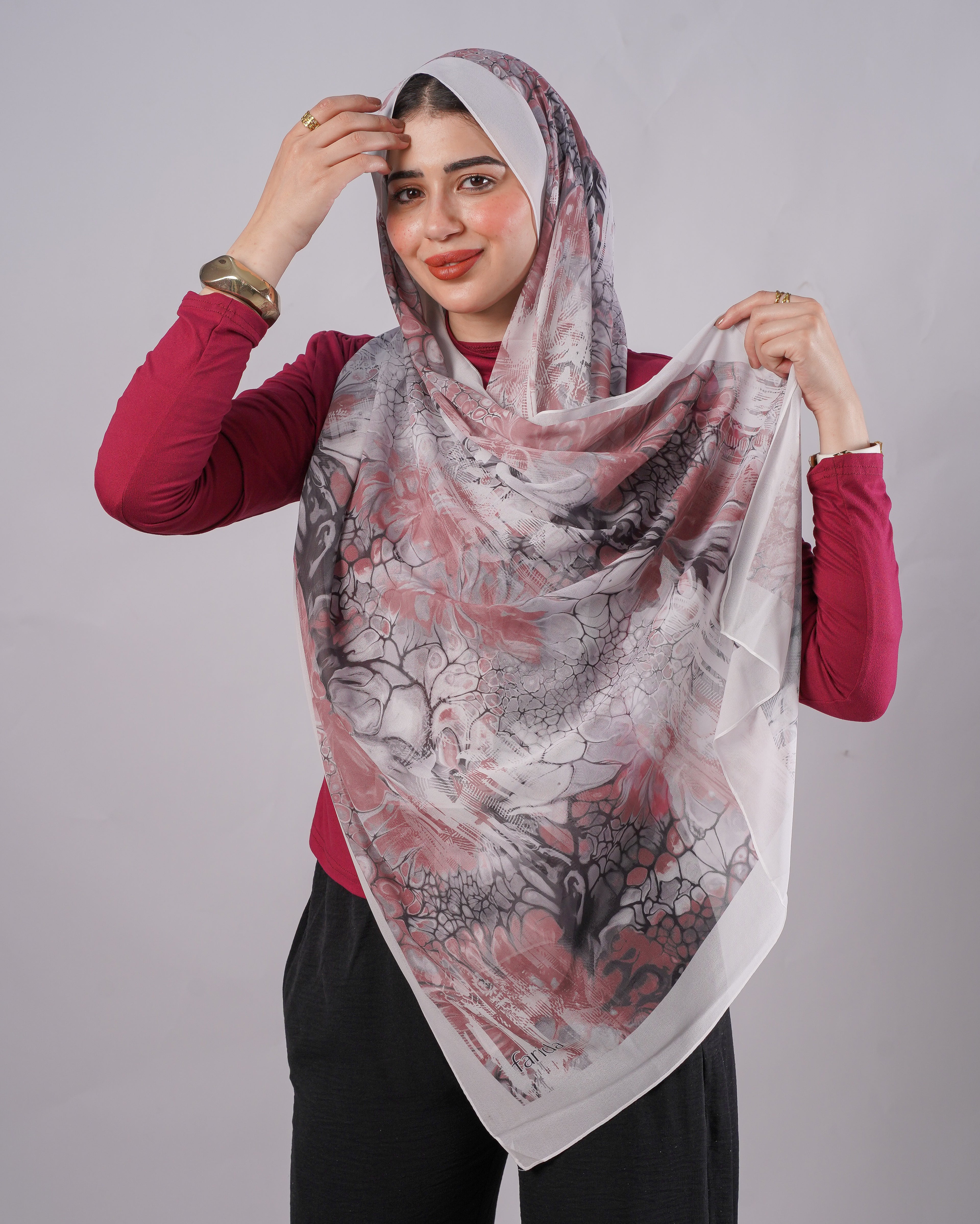 Farida premium Chiffon Hijab | Marble Floral Art Print