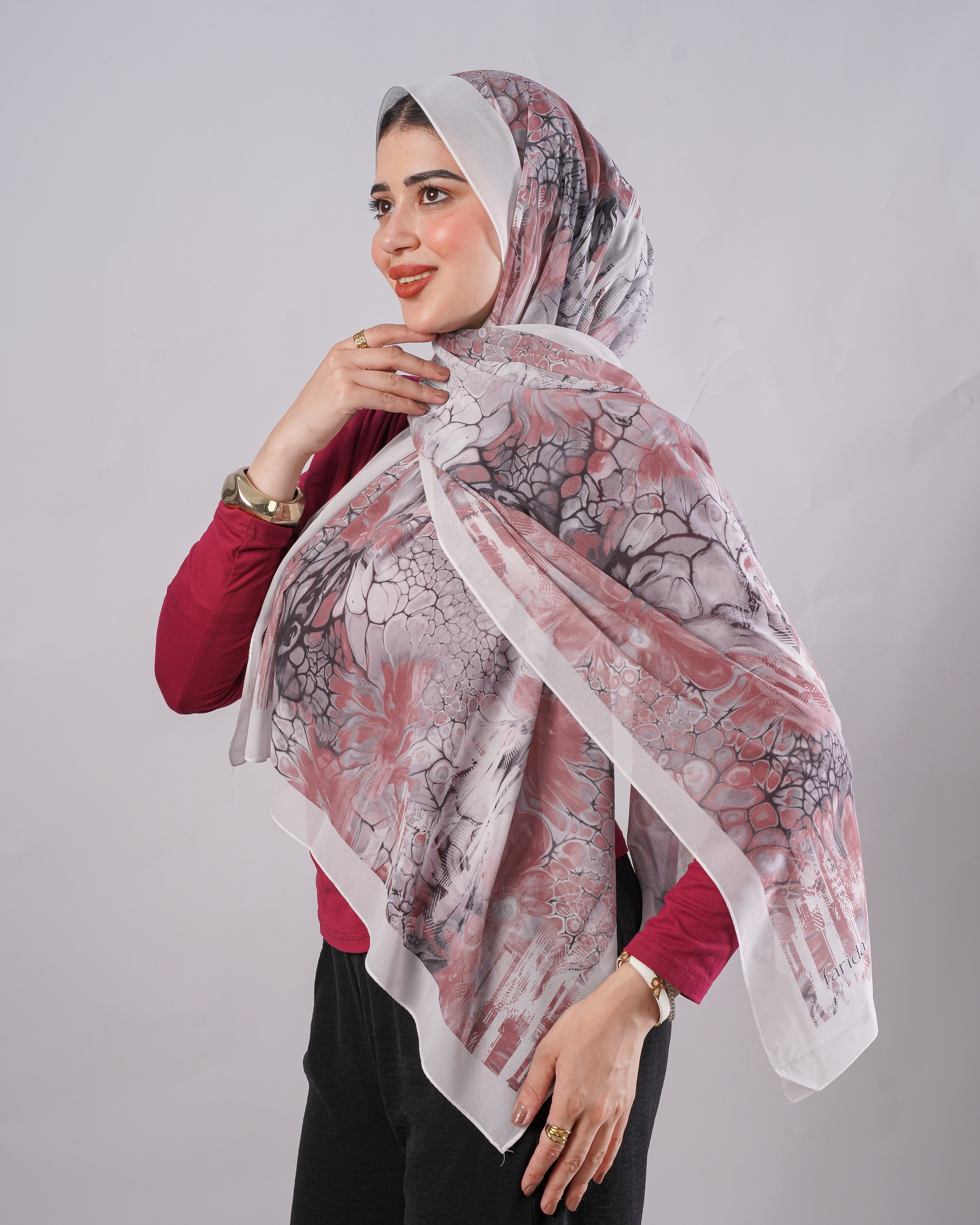 Farida premium Chiffon Hijab | Marble Floral Art Print