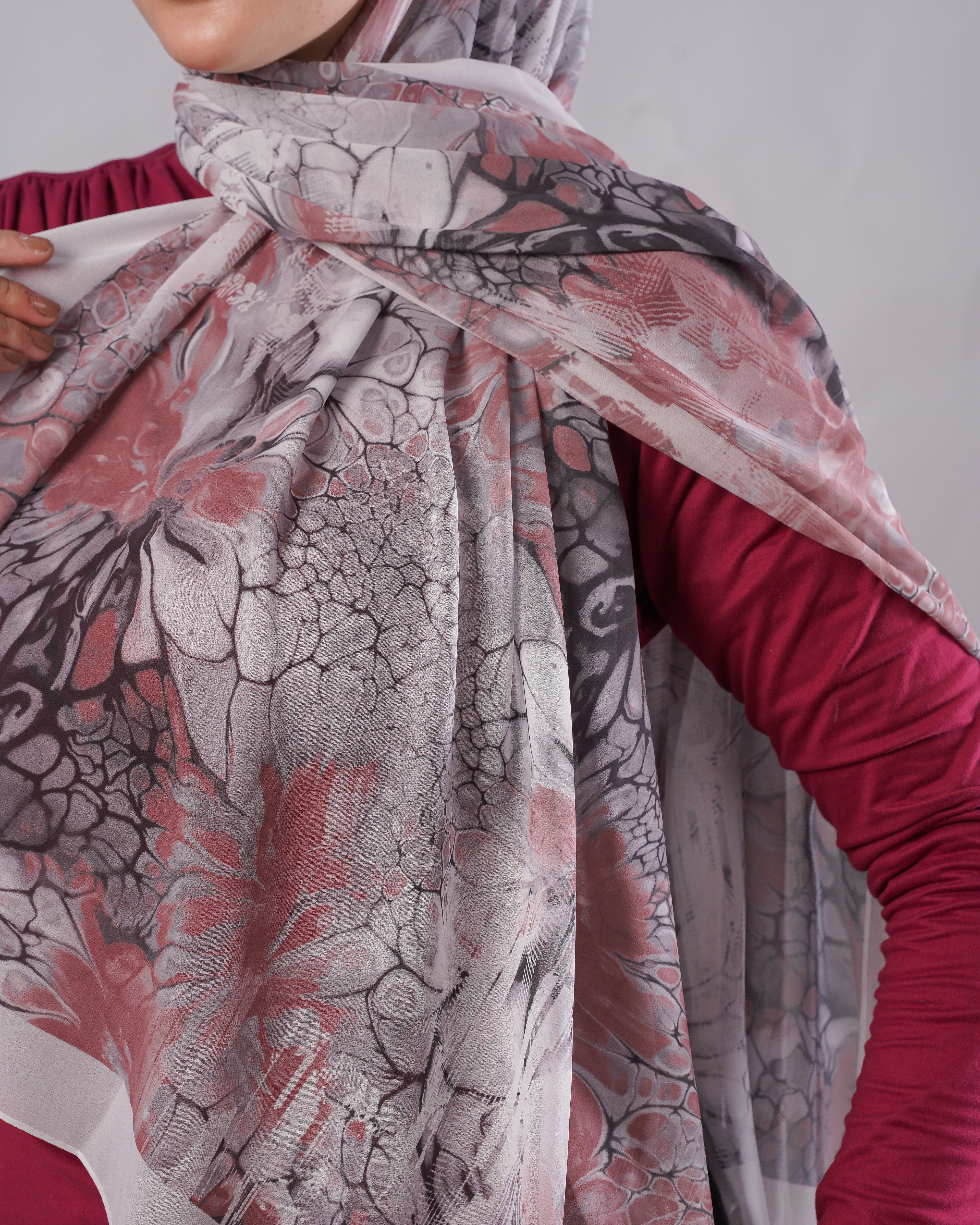 Farida premium Chiffon Hijab | Marble Floral Art Print